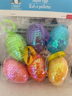 Sequin Easter Egg Ornaments - Multicolor Pack of 6 - NWT